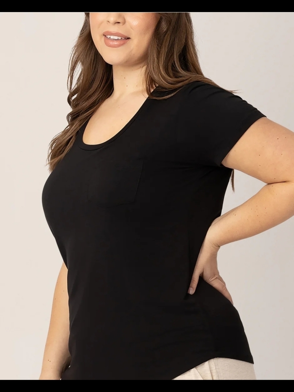 Kindred Bravely Black & Heather Gray Scoop Neck Short Sleeve Women's Nursing Top